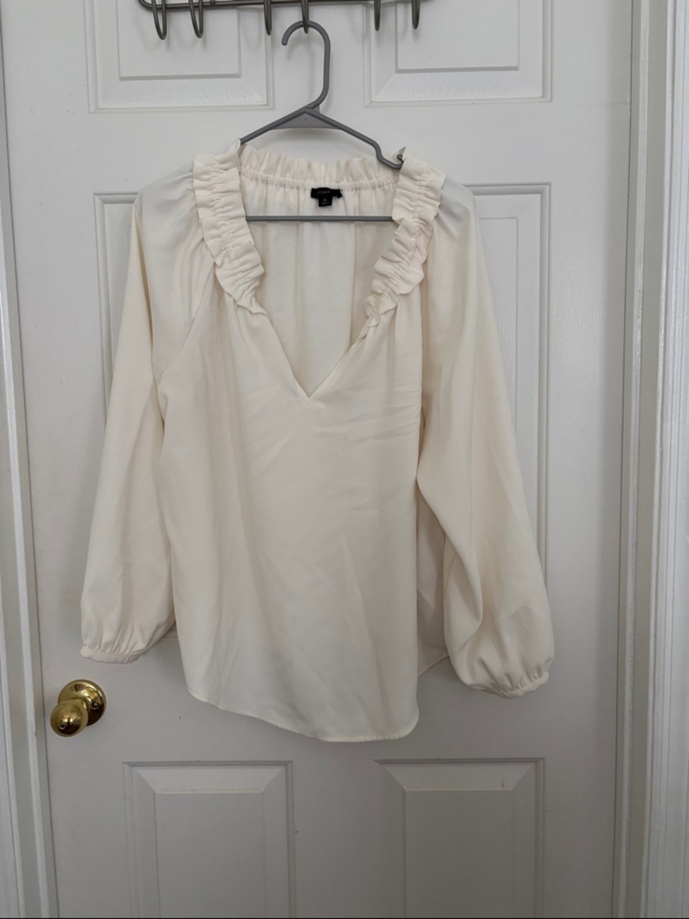 J. Crew Cream Ruffle-Trim V-Neck Blouse